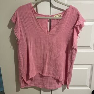 Pink Boxy V-Neck Short Sleeve Top with Skirt